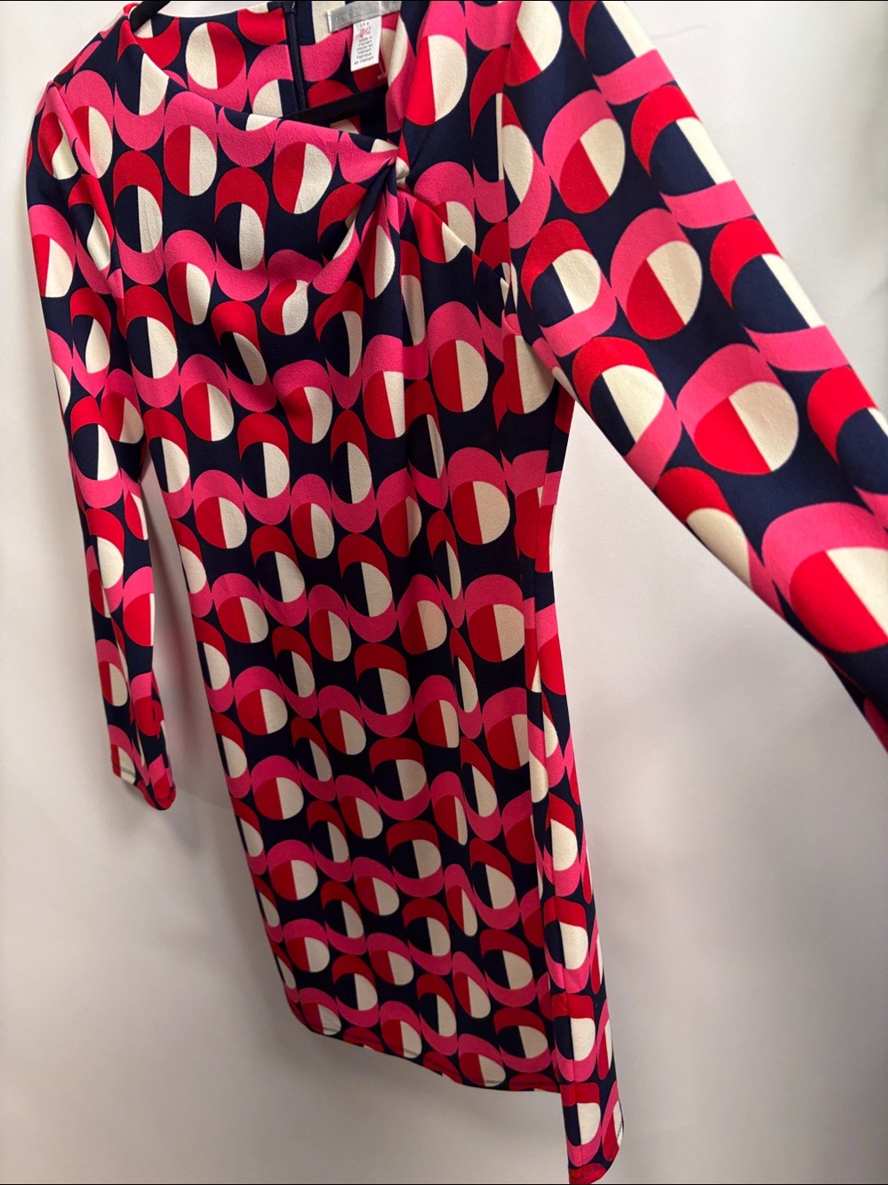 London Times Vibrant Pink and Navy Long Sleeve Dress - Picture 3 of 12